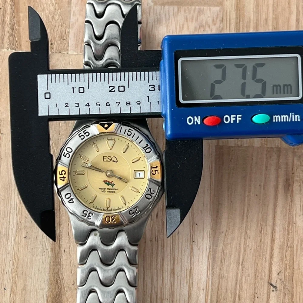 ESQ Super Rare Freedom Ladies Diver Watch Gold-Tone Dial Weave Bracelet Date